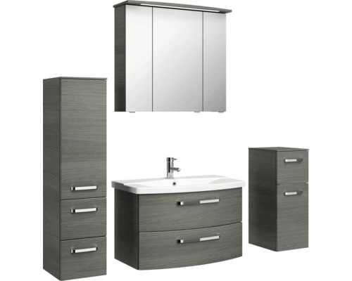 Badezimmerset mit Waschtisch, Waschbecken, Spiegelschrank und Hochschrank