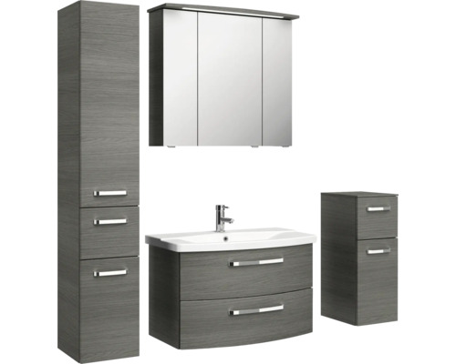 Badezimmer Möbelset mit Spiegelschrank, Waschbeckenunterschrank, Unterschrank und Hochschrank