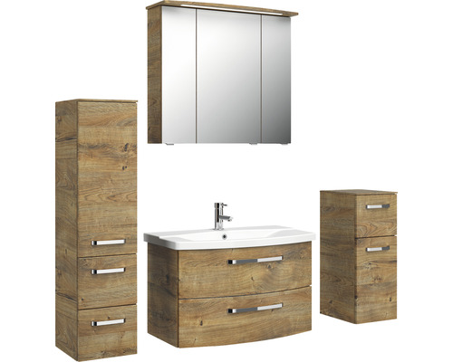 Badezimmermöbel Set mit Spiegelschrank, Waschbeckenunterschrank und Seitenschrank