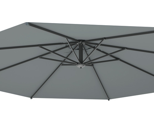 Vue de dessous d''un parasol de jardin gris avec armature en acier