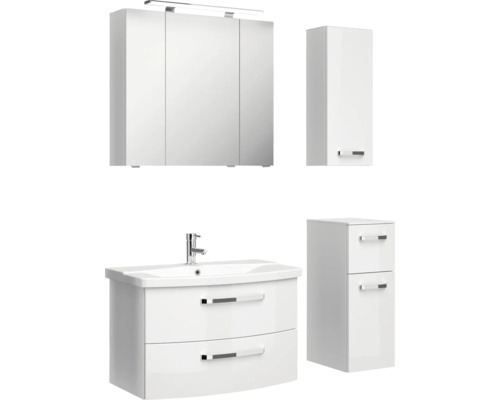 Badezimmermöbelset mit Spiegelschrank, Waschbeckenunterschrank und Hochschrank