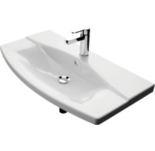 Badmöbel-Set Pelipal Serie 4010 BxHxT 114 x 200 x 45 cm Frontfarbe weiß hochglanz Badmöbelset 5-teilig und mehr mit Waschtisch Keramik weiß und Keramik-Waschtisch Waschtischunterschrank Spiegelschrank mit LED-Beleuchtung Unterschrank