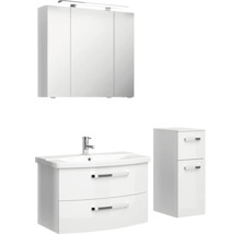 Badmöbel-Set Pelipal Serie 4010 BxHxT 114 x 200 x 45 cm Frontfarbe weiß hochglanz Badmöbelset 5-teilig und mehr mit Waschtisch Keramik weiß und Keramik-Waschtisch Waschtischunterschrank Spiegelschrank mit LED-Beleuchtung Unterschrank