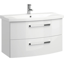 Badmöbel-Set Pelipal Serie 4010 BxHxT 114 x 200 x 45 cm Frontfarbe weiß hochglanz Badmöbelset 5-teilig und mehr mit Waschtisch Keramik weiß und Keramik-Waschtisch Waschtischunterschrank Spiegelschrank mit LED-Beleuchtung Unterschrank