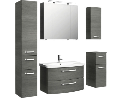 Badezimmer Set mit Waschtischunterschrank, Spiegelschrank und Hochschränken