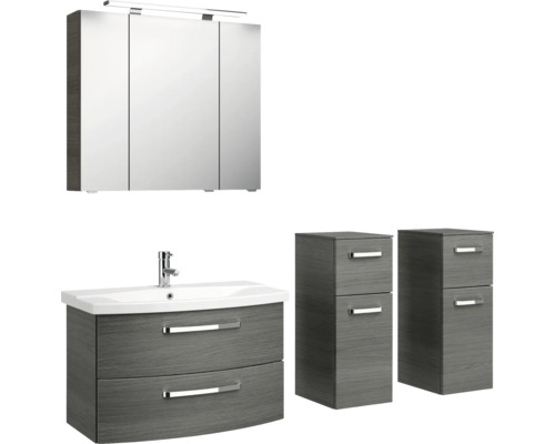 Badezimmermöbel Set mit Waschbecken, Spiegelschrank und Unterschränken