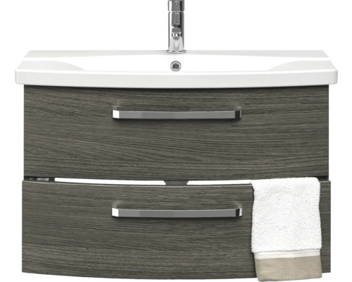 Meuble sous-lavabo avec deux tiroirs, lavabo et serviette