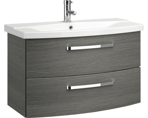 Meuble sous-lavabo avec deux tiroirs, lavabo en céramique et robinetterie