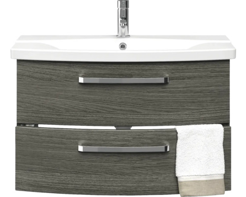 Waschtischunterschrank mit zwei Schubladen, Armatur und Handtuch