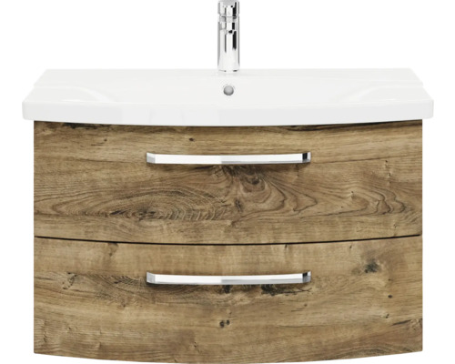 Waschtischunterschrank mit zwei Schubladen, Holzdekor und Aufsatzwaschbecken