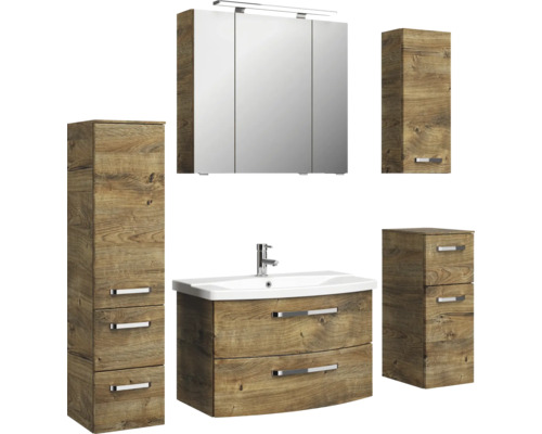 Badezimmermöbel Set mit Waschtischunterschrank, Spiegelschrank und Hochschränken