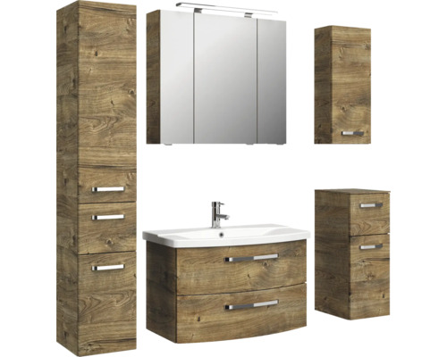 Badezimmermöbelset mit Waschtisch, Spiegelschrank und Hochschrank