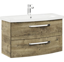 Waschtischunterschrank mit zwei Schubladen im Holzdesign und Aufsatzwaschbecken
