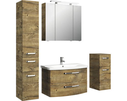 Badezimmermöbel Set mit Waschtisch, Spiegelschrank und Hochschrank