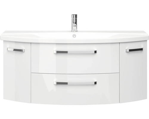 Weißer Waschtisch mit zwei Schubladen, Waschbecken und Armatur