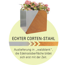 Blumenkübel aus Cortenstahl mit Pflanzen