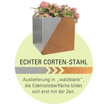 Quadratischer Pflanzkasten aus Cortenstahl mit Pflanzen
