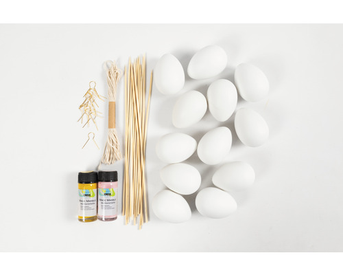 Bastelset zum Marmorieren von Eiern mit Farben, Holzstäben und Aufhängern