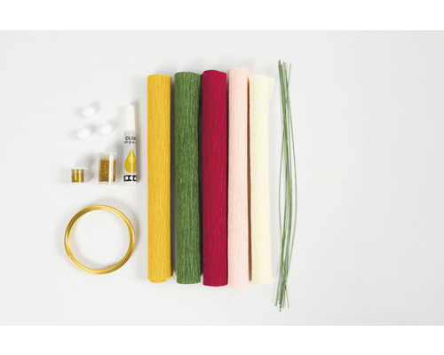 Materialset zum Basteln von Blumen aus Krepppapier mit Kleber, Draht und Dekoration