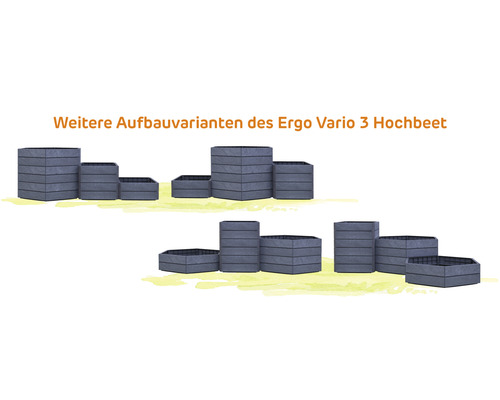 Weitere Aufbauvarianten des Ergo Vario 3 Hochbeets.