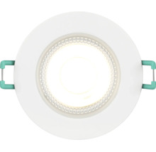 Spot LED encastrable rond avec anneau extérieur blanc et ressorts de fixation latéraux.