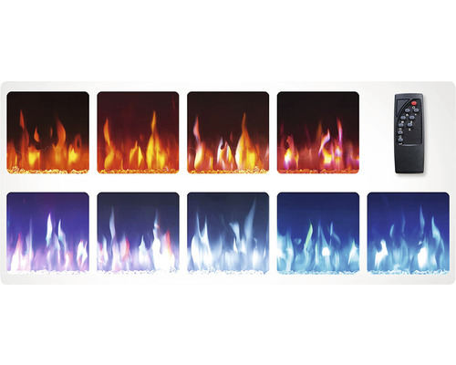 Elektrischer Kamin mit verschiedenen Flammenfarben und Fernbedienung