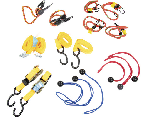 Assortiment de sangles d''arrimage et sandows en différentes versions