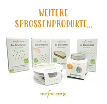 Meine Ernte Logo und verschiedene Sprossenprodukte