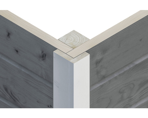 Detailansicht einer Eckverbindung mit Holzbalken