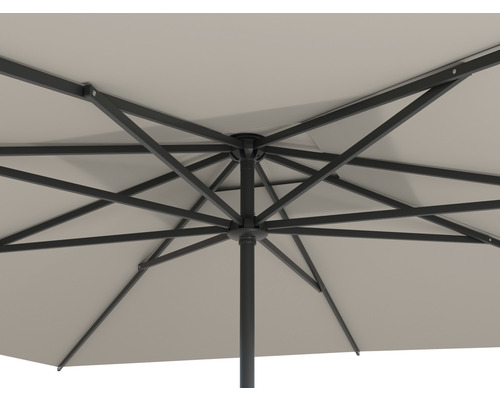Detailansicht der Unterseite eines Sonnenschirms mit Streben