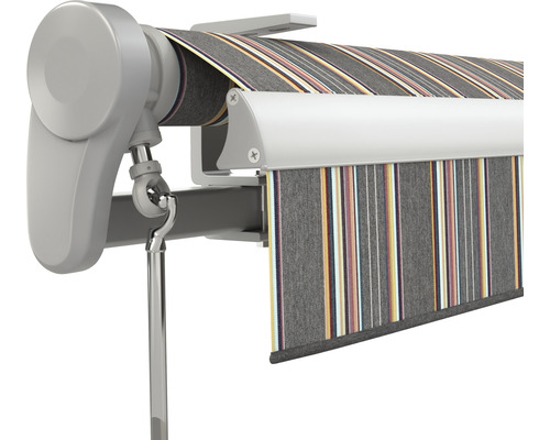 Markise mit gestreiftem Stoff und Halterung