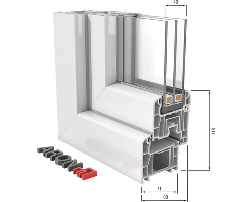 Profilé de fenêtre avec dimensions
