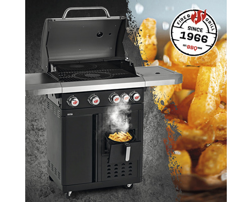 Gasgrill mit Fritteuse und Feuer Grill Logo