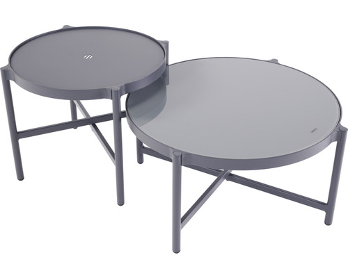 Deux tables basses rondes en métal et verre