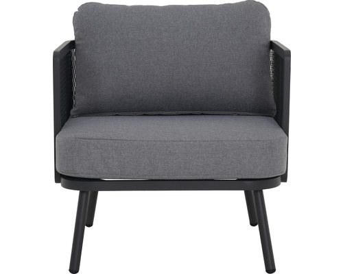 Fauteuil de jardin avec coussins en tissu et cadre en métal