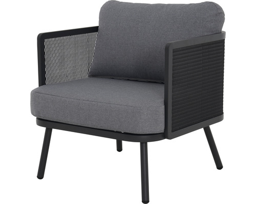 Fauteuil de jardin avec coussin gris et cadre noir