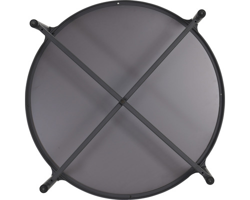 Table de jardin ronde avec structure en métal, vue du dessous