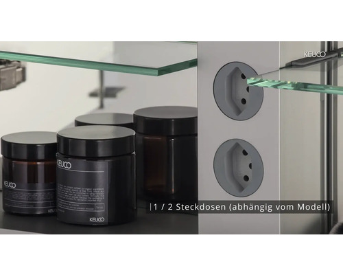 Keuco Spiegelschrank Details mit Steckdosen und Glasablage