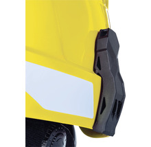 Vue détaillée d''un casque de protection avec fixation d''accessoires et autocollant réfléchissant