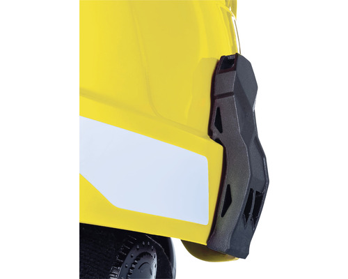 Vue détaillée d''un casque de protection avec fixation d''accessoires et autocollant réfléchissant