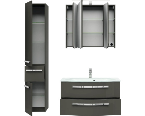 Badezimmerset mit Hochschrank, Spiegelschrank und Waschtischunterschrank