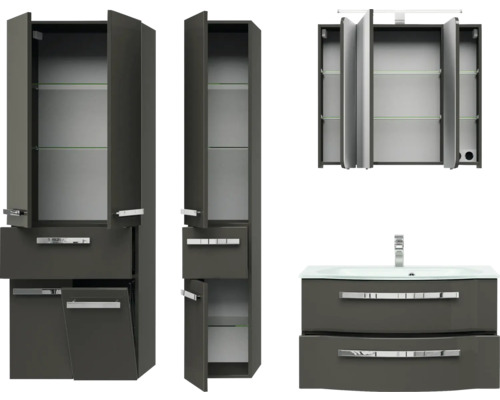 Badezimmer Möbel Set mit Waschbeckenunterschrank, Spiegelschrank und Hochschrank