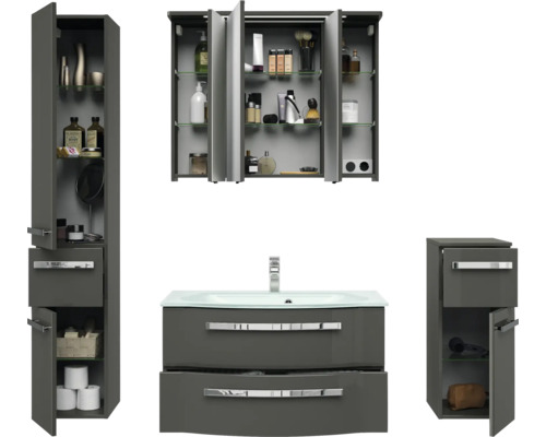Badezimmersatz mit Waschtisch, Spiegelschrank und Hochschrank
