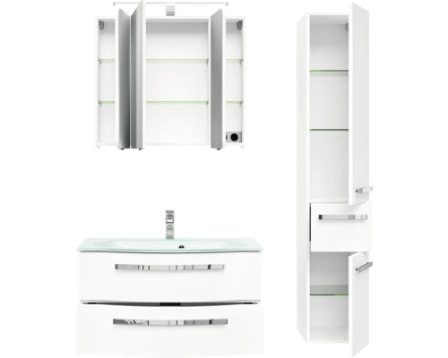 Badezimmer-Set mit Spiegelschrank, Waschtischunterschrank und Hochschrank
