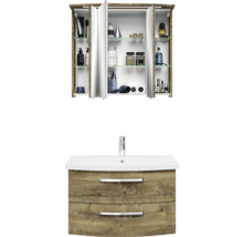 Badezimmer-Set mit Spiegelschrank, Waschbecken und Unterschrank im Holzdekor