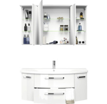 Waschtisch mit Unterschrank und Spiegelschrank für das Badezimmer.