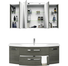 Badmöbelset 3-teilig Pelipal xpressline 4010 BxHxT 144 x 200 x 49,5 cm Frontfarbe graphit struktur quer mit Waschtisch Keramik weiß und Keramik-Waschtisch Waschtischunterschrank Spiegelschrank mit LED-Beleuchtung Griff chrom glanz 4010.1400119 40101400119