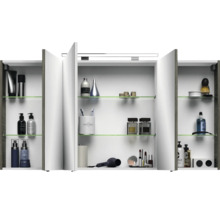 Badmöbelset 3-teilig Pelipal xpressline 4010 BxHxT 144 x 200 x 49,5 cm Frontfarbe graphit struktur quer mit Waschtisch Keramik weiß und Keramik-Waschtisch Waschtischunterschrank Spiegelschrank mit LED-Beleuchtung Griff chrom glanz 4010.1400119 40101400119