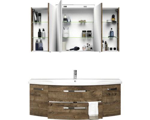 Badezimmermöbel-Set mit Waschbeckenunterschrank und Spiegelschrank mit Glasablagen