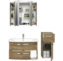 Badezimmer-Set mit Spiegelschrank, Waschtisch und Seitenschrank in Holzoptik
